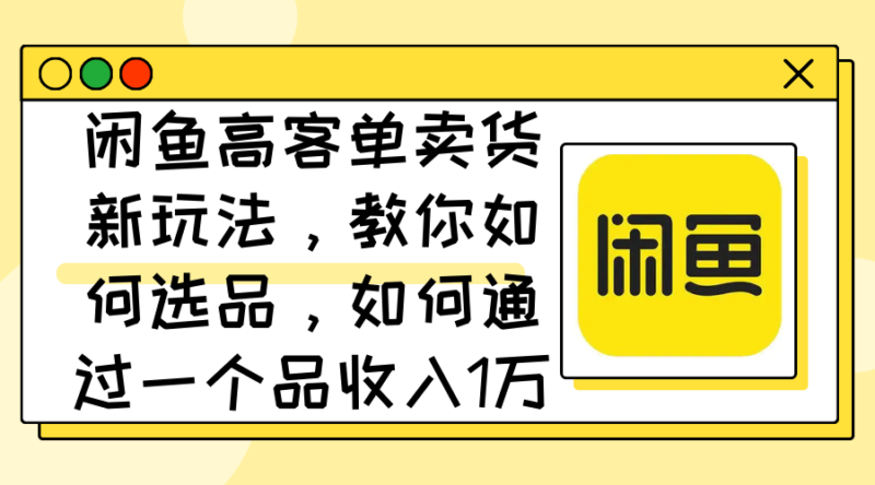 闲鱼高客单卖货新玩法,教你如何选品,如何通过一个品收入1万+|52搬砖-我爱搬砖网