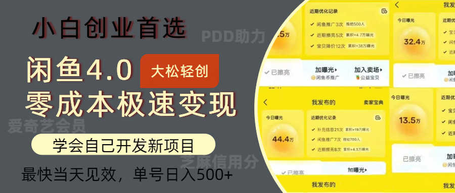 闲鱼0成本极速变现项目，多种变现方式 单号日入500+最新玩法|52搬砖-我爱搬砖网