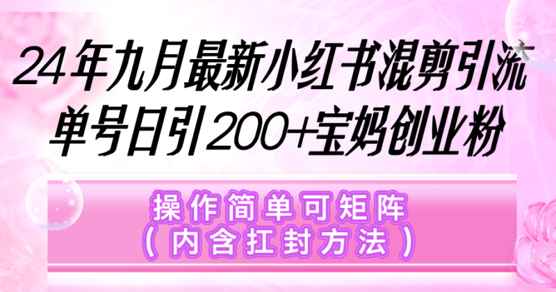 小红书混剪引流,单号日引200+宝妈创业粉,操作简单可矩阵(内含扛封…|52搬砖-我爱搬砖网