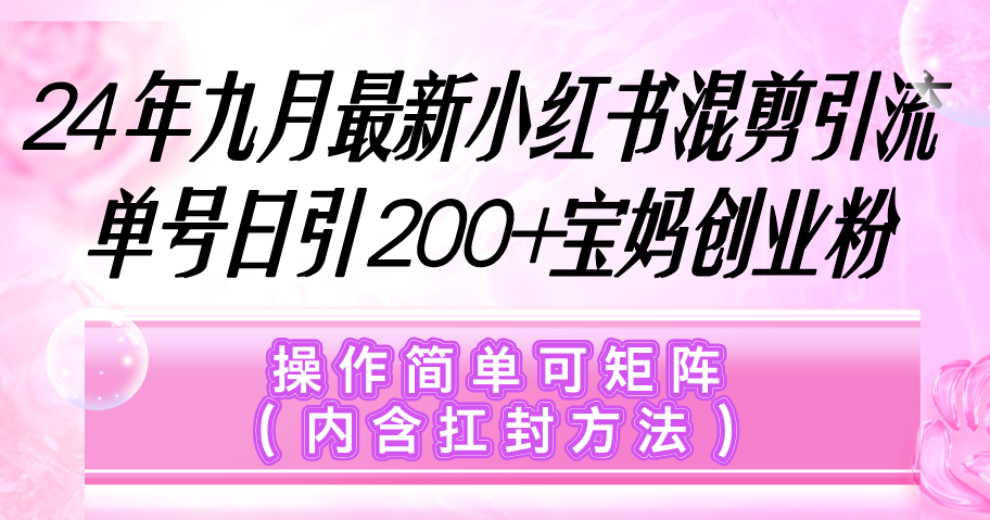 小红书混剪引流，单号日引200+宝妈创业粉，操作简单可矩阵（内含扛封…|52搬砖-我爱搬砖网