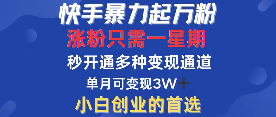 快手暴力起万粉，涨粉只需一星期，多种变现模式，直接秒开万合，小白创…|52搬砖-我爱搬砖网