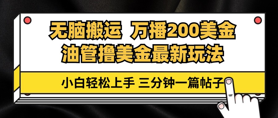 油管无脑搬运撸美金玩法教学，万播200刀，三分钟一篇帖子，小白轻松上手|52搬砖-我爱搬砖网