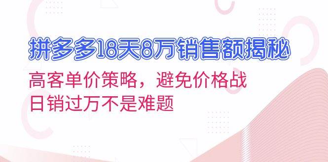 拼多多18天8万销售额揭秘：高客单价策略，避免价格战，日销过万不是难题|52搬砖-我爱搬砖网