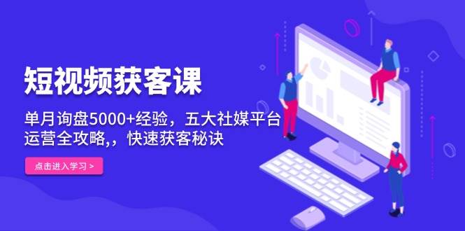 短视频获客课，单月询盘5000+经验，五大社媒平台运营全攻略,，快速获客…|52搬砖-我爱搬砖网