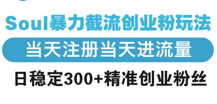 Soul暴力截流创业粉玩法，当天注册当天进流量，日稳定300+精准创业粉丝|52搬砖-我爱搬砖网