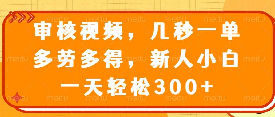 审核视频，几秒一单，多劳多得，新人小白一天轻松300+|52搬砖-我爱搬砖网