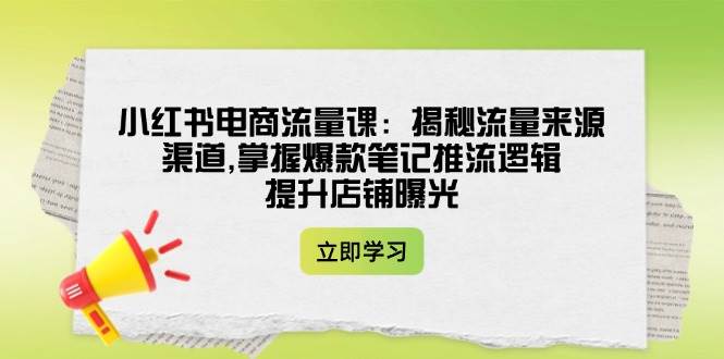 小红书电商流量课：揭秘流量来源渠道,掌握爆款笔记推流逻辑,提升店铺曝光|52搬砖-我爱搬砖网