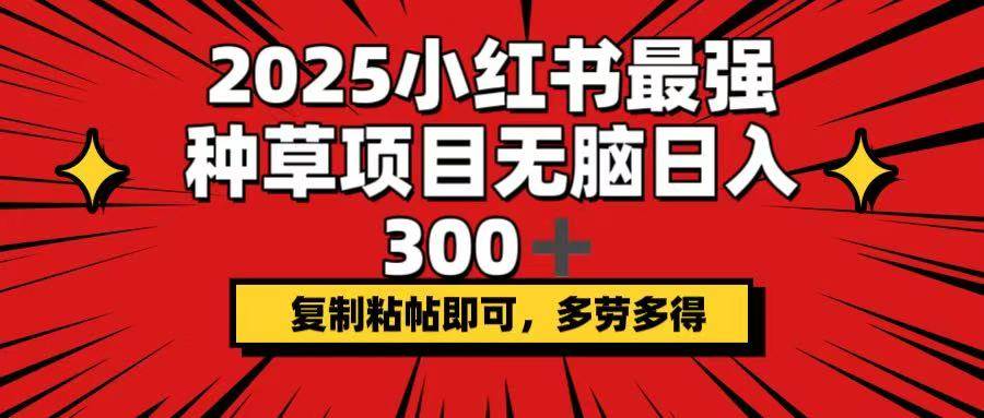 2025小红书最强种草项目，无脑日入300+，复制粘帖即可，多劳多得|52搬砖-我爱搬砖网