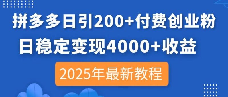 拼多多日引200+付费创业粉,日稳定变现4000+收益,2025年最新教程|52搬砖-我爱搬砖网