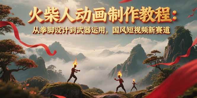 火柴人动画制作教程：从拳脚设计到武器运用，国风短视频新赛道|52搬砖-我爱搬砖网