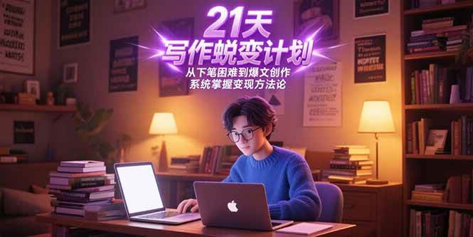 21天写作蜕变计划，从下笔困难到爆文创作，系统掌握变现方法论|52搬砖-我爱搬砖网