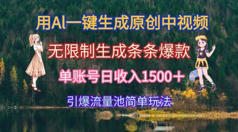 用Al一键生成原创中视频，无限制生成条条爆款，单账号日收入1500＋引爆…|52搬砖-我爱搬砖网