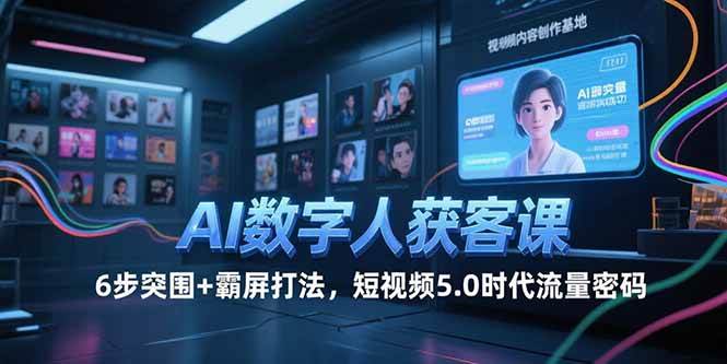 AI数字人获客课，6步突围+霸屏打法，短视频5.0时代流量密码|52搬砖-我爱搬砖网