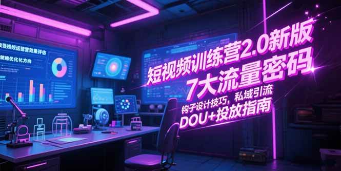 短视频训练营2.0新版，7大流量密码/钩子设计技巧/私域引流/DOU+投放指南|52搬砖-我爱搬砖网