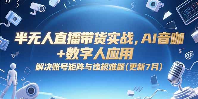 半无人直播带货实战，AI音咖+数字人应用 解决账号矩阵与违规难题(更新7月)|52搬砖-我爱搬砖网