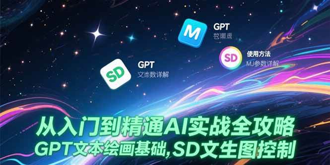 从入门到精通AI实战全攻略，GPT文本绘画基础，MJ参数详解，SD文生图控制|52搬砖-我爱搬砖网