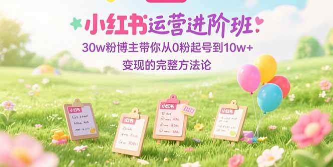 小红书运营进阶班：30w粉博主带你从0粉起号到10w+变现的完整方法论|52搬砖-我爱搬砖网