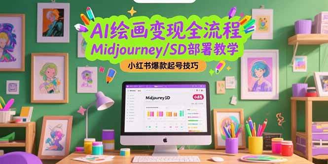 AI绘画变现全流程，Midjourney/SD部署教学，小红书爆款起号技巧|52搬砖-我爱搬砖网