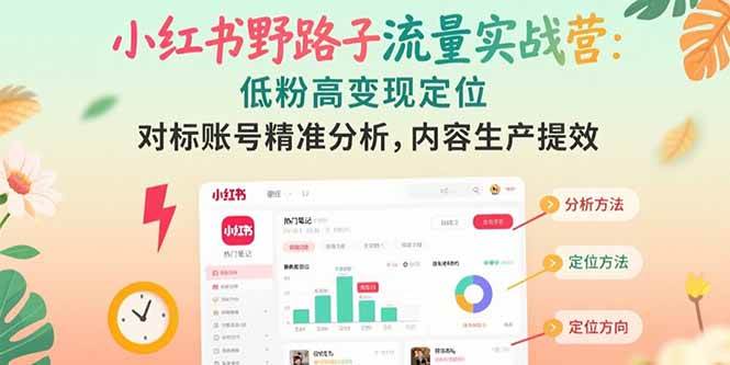小红书野路子流量实战营：低粉高变现定位 对标账号精准分析 内容生产提效|52搬砖-我爱搬砖网