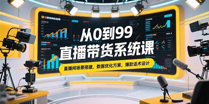 从0到99直播带货系统课，直播间场景搭建，数据优化方案，爆款话术设计|52搬砖-我爱搬砖网