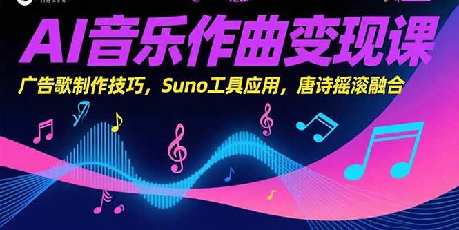 AI音乐作曲变现课，广告歌制作技巧，Suno工具应用，唐诗摇滚融合|52搬砖-我爱搬砖网