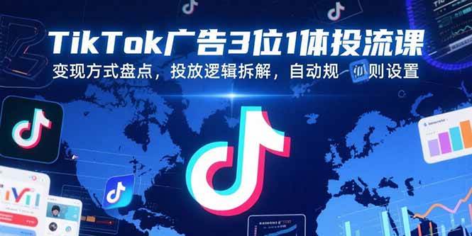 TikTok广告3位1体投流课，变现方式盘点，投放逻辑拆解，自动规则设置|52搬砖-我爱搬砖网