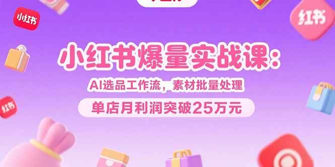 小红书爆量实战课：AI选品工作流，素材批量处理，单店月利润突破25万元|52搬砖-我爱搬砖网
