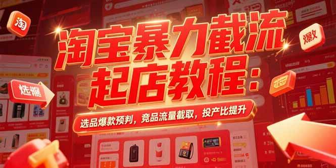 淘宝暴力截流起店教程：选品爆款预判，竞品流量截取，投产比提升|52搬砖-我爱搬砖网