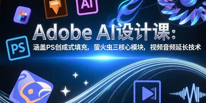Adobe AI设计课：涵盖PS创成式填充，萤火虫三核心模块，视频音频延长技术|52搬砖-我爱搬砖网