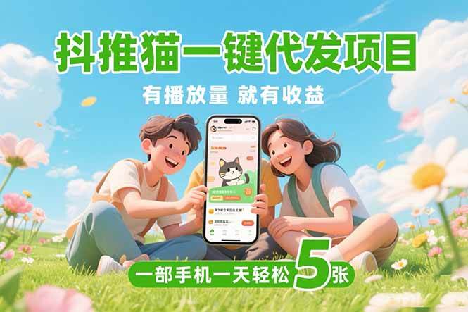 抖推猫一键代发项目，0粉丝 不用实名 有播放量就有收益，一部手机一天五张|52搬砖-我爱搬砖网