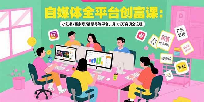 自媒体全平台创富课：小红书/百家号/视频号等平台，月入3万变现全流程|52搬砖-我爱搬砖网