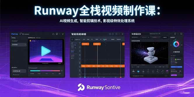 Runway全栈视频制作课：AI视频生成，智能剪辑技术，影视级特效处理系统|52搬砖-我爱搬砖网