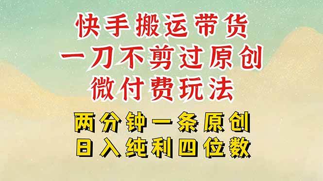 快手黑科技搬运带货，一刀不剪过原创，微付费投流玩法，轻松日入四位数…|52搬砖-我爱搬砖网
