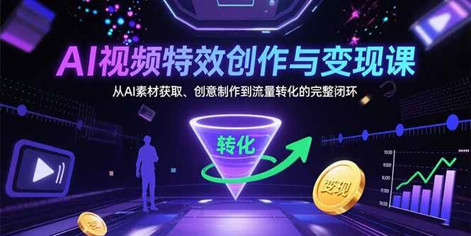 AI视频特效创作与变现课：从AI素材获取、创意制作到流量转化的完整闭环|52搬砖-我爱搬砖网