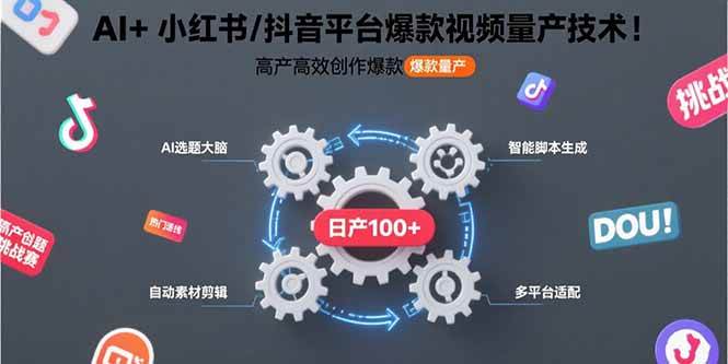 AI+小红书/抖音平台爆款视频量产技术：高产高效创作爆款视频！|52搬砖-我爱搬砖网