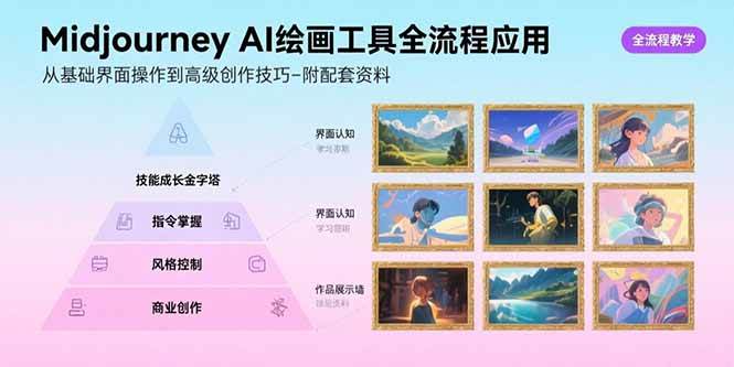 Midjourney AI绘画工具全流程应用，从基础界面操作到高级创作-附配套资料|52搬砖-我爱搬砖网