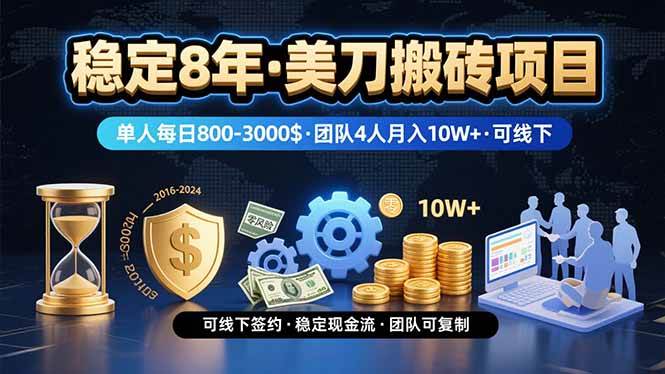 稳定8年的美刀搬砖项目，单人每日收益800—3000.团队4人月入10W+.可线下|52搬砖-我爱搬砖网