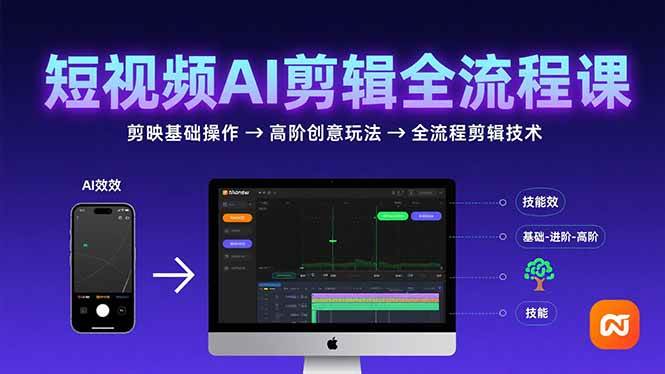 短视频AI剪辑技能，从剪映基础操作到高阶创意玩法，全流程剪辑技术|52搬砖-我爱搬砖网