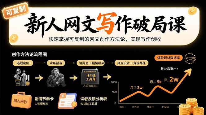 新人网文写作破局课：快速掌握可复制的网文创作方法论，实现写作创收|52搬砖-我爱搬砖网