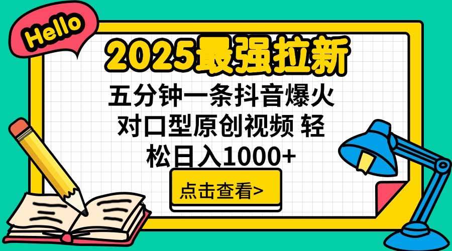 2025最强拉新，单用户下载5块佣金，5分钟一条抖音爆火原创对口型视频，…|52搬砖-我爱搬砖网