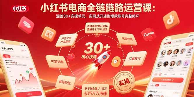 小红书电商全链路运营课：涵盖30+实操单元，实现从开店到爆款账号完整闭环|52搬砖-我爱搬砖网
