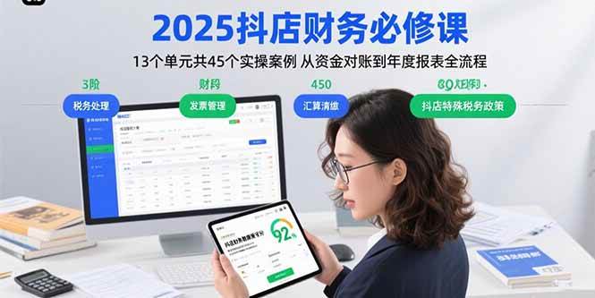 2025抖店财务必修课：13个单元共45个实操案例 从资金对账到年度报表全流程|52搬砖-我爱搬砖网