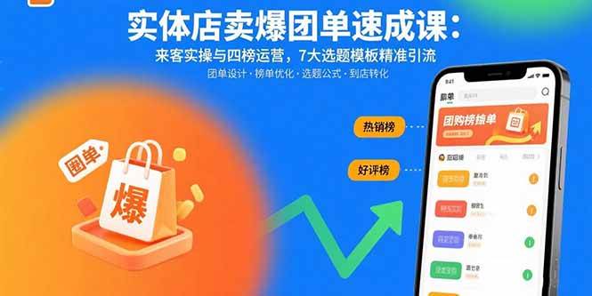实体店卖爆团单速成课：来客实操与四榜运营，7大选题模板精准引流|52搬砖-我爱搬砖网