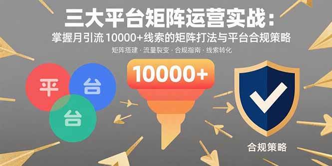 三大平台矩阵运营实战：掌握月引流10000+线索的矩阵打法与平台合规策略|52搬砖-我爱搬砖网
