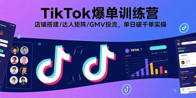 TikTok爆单训练营，店铺搭建/达人矩阵/GMV投流，单日破千单实操|52搬砖-我爱搬砖网