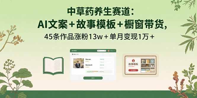 中草药养生赛道：AI文案+故事模板+橱带货，45条作品涨粉13w+单月变现1万+|52搬砖-我爱搬砖网