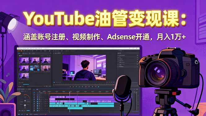 2025YouTube油管变现课：涵盖账号注册、视频制作、Adsense开通，月入1万+|52搬砖-我爱搬砖网