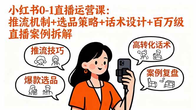 小红书0-1直播运营课：推流机制+选品策略+话术设计+百万级直播案例拆解|52搬砖-我爱搬砖网