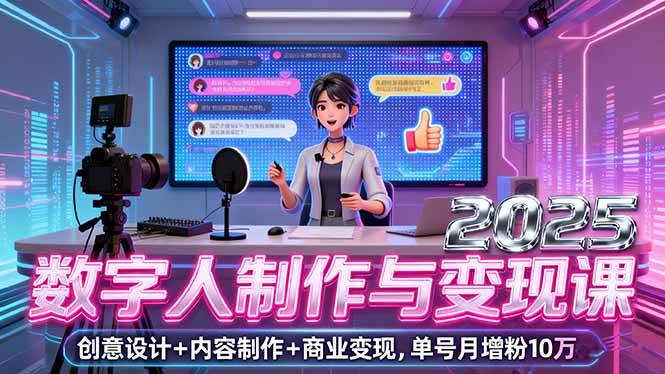 2025数字人制作与变现课，创意设计+内容制作+商业变现，单号月增粉10万+|52搬砖-我爱搬砖网