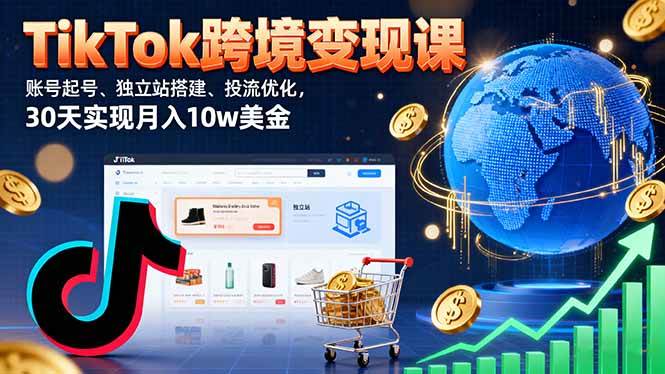 TikTok跨境变现课：账号起号、独立站搭建、投流优化，30天实现月入10w美金|52搬砖-我爱搬砖网